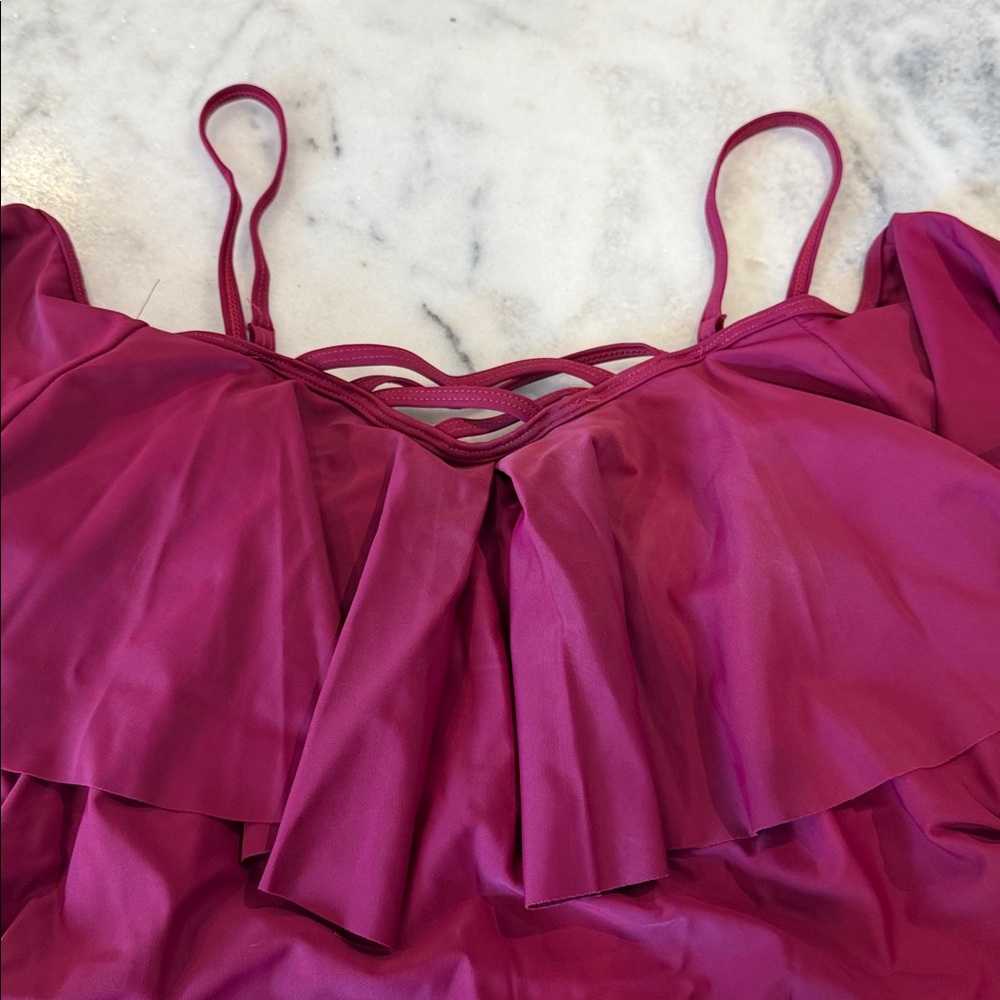 Women’s Off-Shoulder One-Piece Swimsuit in Berry - Picture 2 of 3